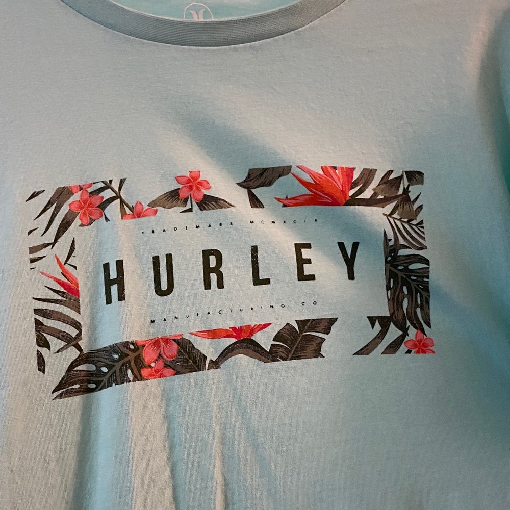 Hurley Aqua T-Shirt with Tropical Graphic